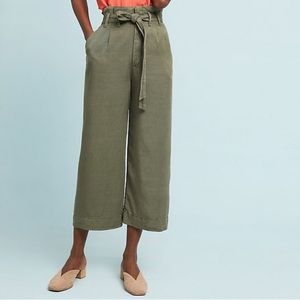 NWT Anthropologie Olive Green Paper Bag Cropped Pants